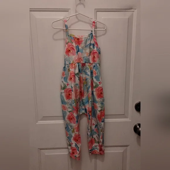 Toddler Girl Cute Strap Jumpsuit One-piece Romper floral with Pockets Size 100 - Picture 3 of 12